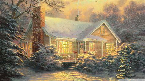 Download Christmas Cottage By Thomas Kinkade Wallpaper 1920x1080 | Wallpoper #436816