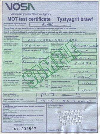 MOT TEST CERTIFICATE - Number Plates For Less From Swansea