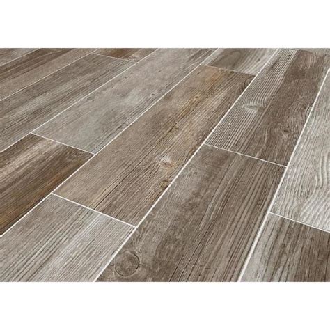 Style Selections Woods French Gray 6-in x 24-in Glazed Porcelain Wood Look Tile in the Tile ...