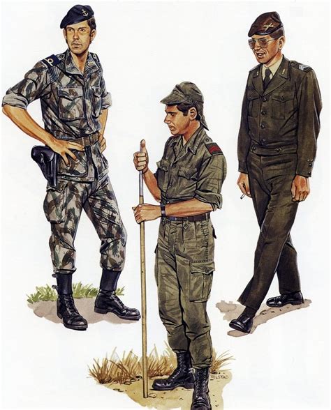 Portuguese Colonial War, mid-60’s uniforms. To the left is a junior officer of the Portuguese ...