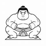 Easy Coloring Sumo Wrestling Action  Page sketch template