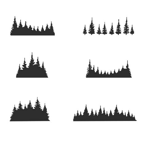 Set of pine trees forest silhouette isolated on white background. Hand ...