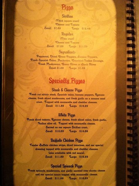 Menu at Pane's Restaurant, North Tonawanda