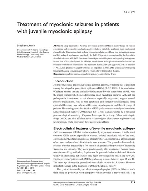 (PDF) Treatment of myoclonic seizures in patients with juvenile ...