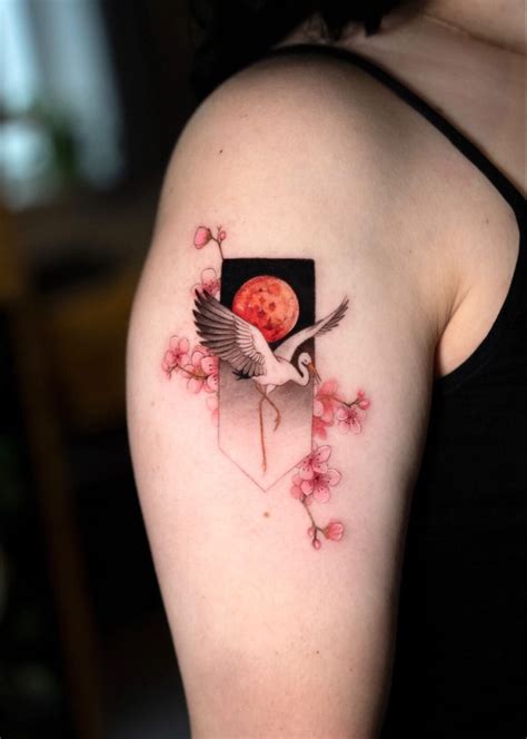 Red Moon & Stork tattoo in 2022 | Elegant tattoos, Small girl tattoos, Cover tattoo