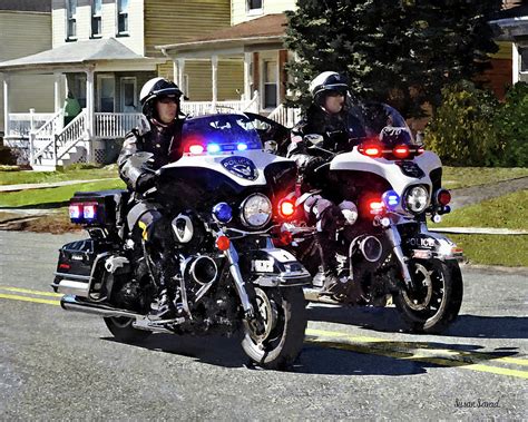 Two Motorcycle Cops With Flashing Lights Photograph by Susan Savad - Fine Art America