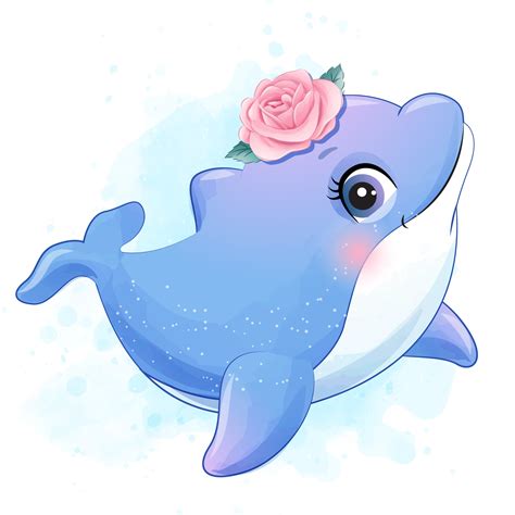 Cute dolphin clipart with watercolor illustration