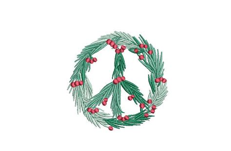 Peace Xmas Holly Wreath Embroidery - Machine Embroidery File - design 4x4 inch hoop - Monogram ...