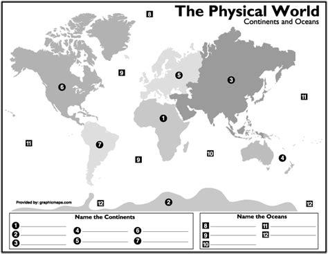 Continents And Oceans Practice Map