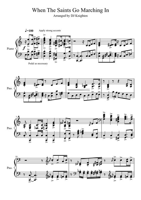 When The Saints Go Marching In - Fun piano arrangement | Piano sheet music free, Printable sheet ...