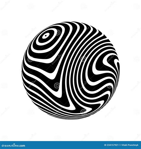 Optical Illusion on 3d Sphere. Sphere of Stripes. Illusion Effect. Black and White 3d Art ...