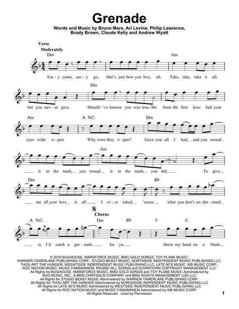 Bruno Mars Grenade Chords - Sheet and Chords Collection