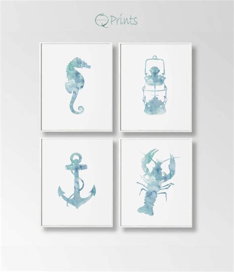 Nautical Art Print Ocean Anchor Art Set of 4 Digital Sailor | Etsy