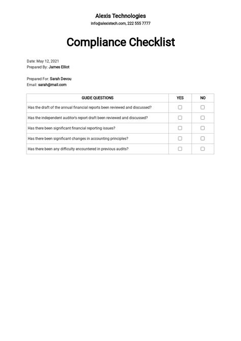 7+ FREE Compliance Checklist Templates [Edit & Download] | Template.net