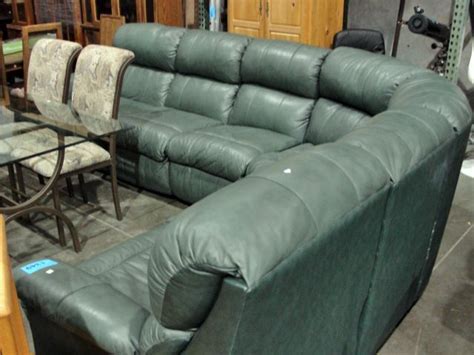 Flexsteel reclining green leather sectional