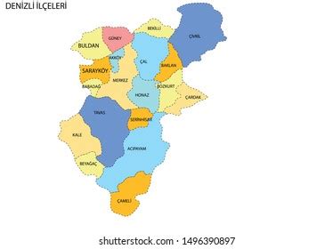 Turkey Denizli District Map Vector Stock Vector (Royalty Free ...