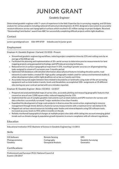 Geodetic Engineer Resume (CV) Example and Writing Guide