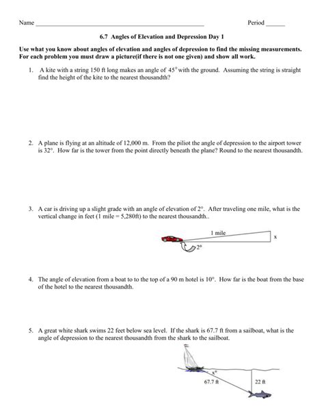 Angle Of Elevation Worksheet