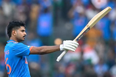 Shreyas Iyer celebrates his first ODI World Cup century | ESPNcricinfo.com