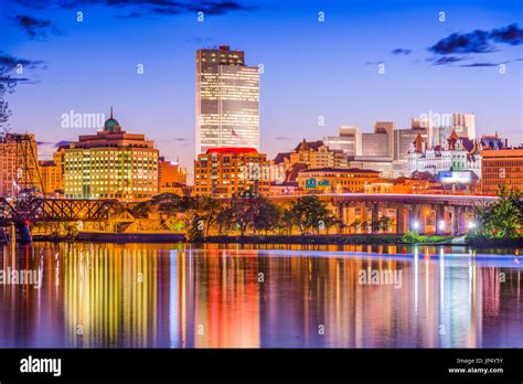 Albany, New York, USA skyline on the Hudson River Stock Photo - Alamy