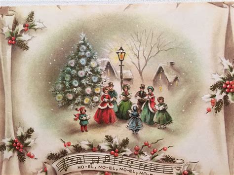 Vintage Christmas Card, Carolers, Dicken's Theme, Glitter, Noel, Unused | Vintage christmas ...