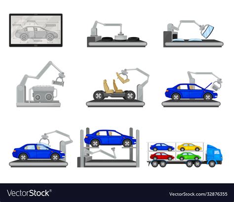 Car production assembly line process Royalty Free Vector