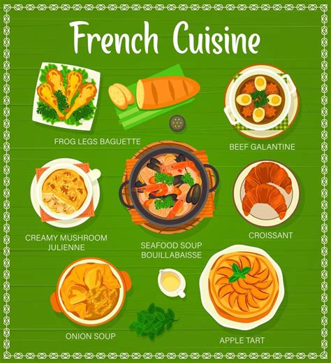 French cuisine menu restaurant lunch dinner dishes 23079322 Vector Art at Vecteezy