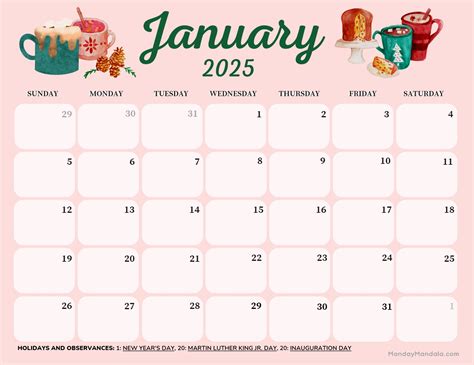 Cute January 2025 Printable Calendar - Tate Zuzana