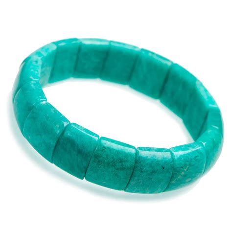 Genuine Natural Green Amazonite Stone Stretch Bracelets For Women Men Charm Rectangle Bead ...