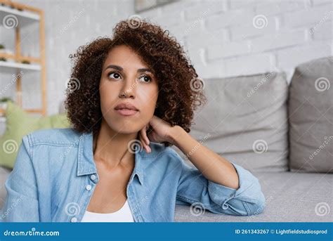 Pensive African American Woman with Curly Stock Image - Image of rest, adult: 261343267