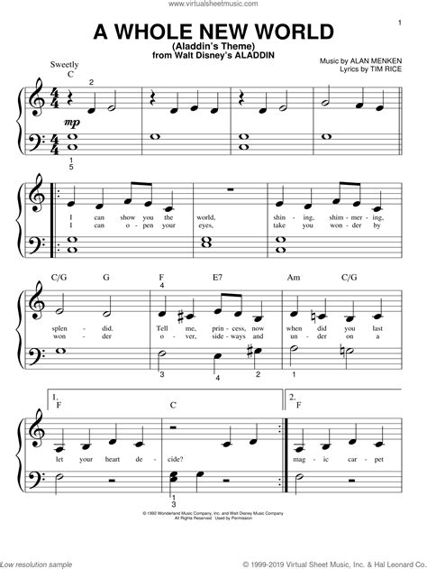 Download and Print A Whole New World (from Aladdin) sheet music for ...