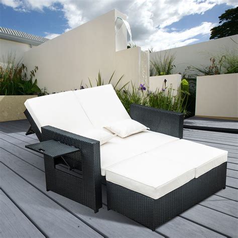 Outsunny Rattan Lounge Outdoor Sun Lounger Patio Wicker