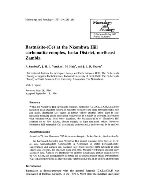 (PDF) Bastn site-(Ce) at the Nkombwa Hill carbonatite complex, Isoka ...