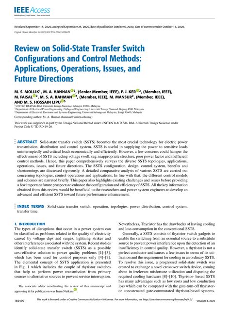 (PDF) Review on Solid-State Transfer Switch Configurations and Control Methods: Applications ...