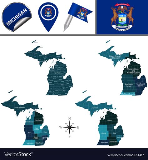 Map michigan with regions Royalty Free Vector Image