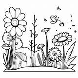 Garden Flowers and Butterflies Coloring Page · Creative Fabrica sketch template