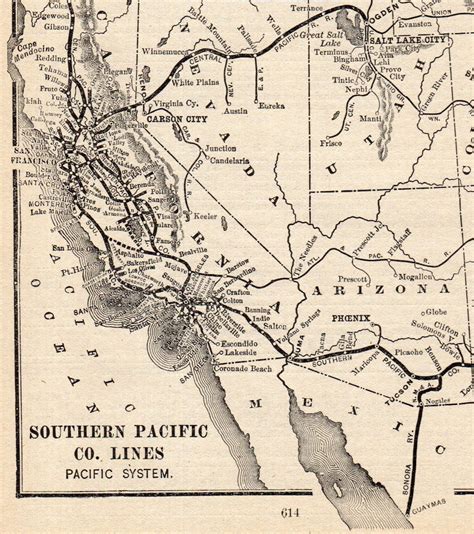 1900 Antique Southern Pacific Railroad System Map Pacific Side | Etsy