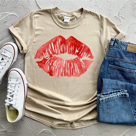 Lips Kiss Shirt Red Kissing Lipstick Gift For HerRed Lips | Etsy