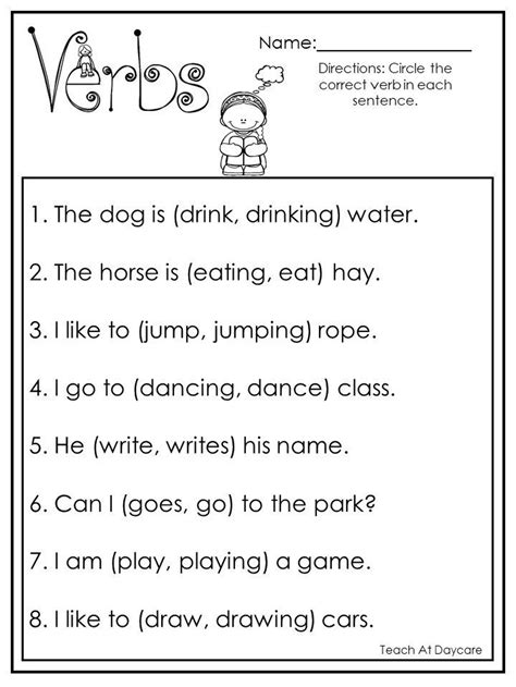 10 Printable Choose the Correct Verb Worksheets. 1st-2nd Grade - Etsy | Verb worksheets, 2nd ...