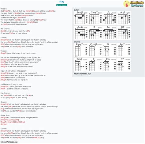 Chord: Stay - tab, song lyric, sheet, guitar, ukulele | chords.vip