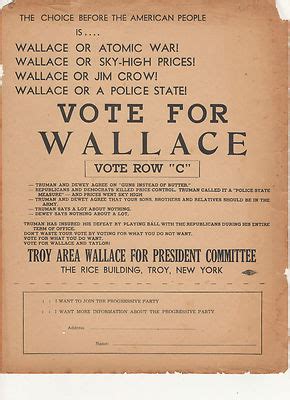 1948 Henry Wallace Progressive Party Presidential Campaign Poster ...