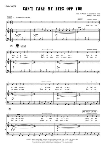 Cant Take My Eyes Off Of You Lead Sheet Music Sheet Download ...