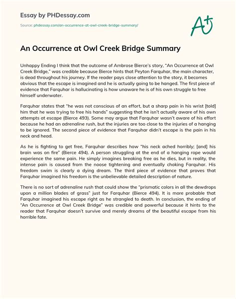 An Occurrence At Owl Creek Bridge Summary Essay Example (300 Words) - PHDessay.com