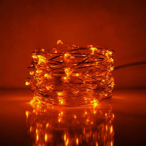 33 Foot LED Fairy Lights- 100 Orange Micro LED Lights on Silver Wire With Plug - Hometown ...