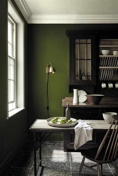 The magic of dark colors - the blue goldfinch - Little Greene wall paint. Dark green brings peac ...