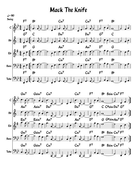 Mack The Knife Sheet music for Piano, Guitar, Trumpet, Alto Saxophone | Download free in PDF or ...