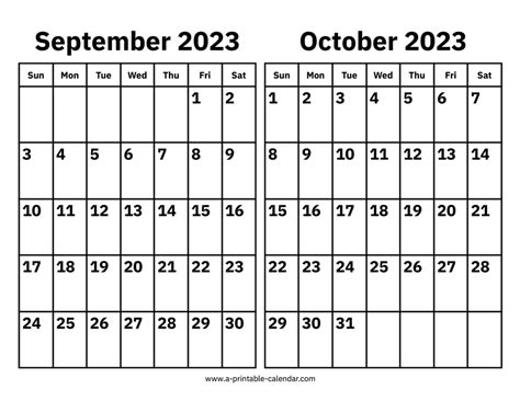 September and October 2023 Calendar - A Printable Calendar