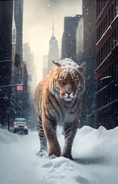 Premium AI Image | A tiger walking in the snow