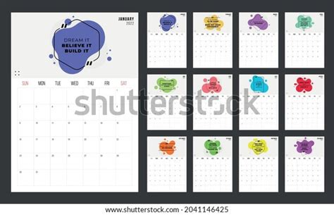 2022 Calendar Illustration Motivational Quotes Template Stock Vector ...