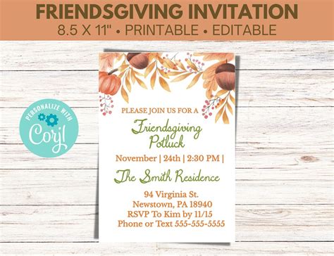 Friendsgiving Invitation Printable Editable Friendsgiving - Etsy